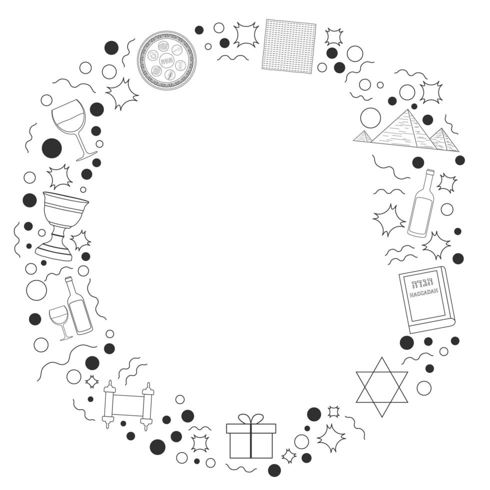 Frame with Passover holiday flat design black thin line icons vector