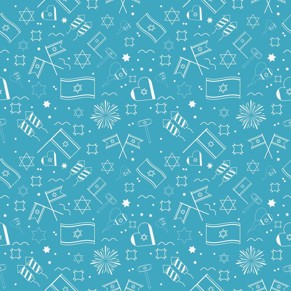 Israel Independence Day holiday flat design white thin line icons seamless pattern vector