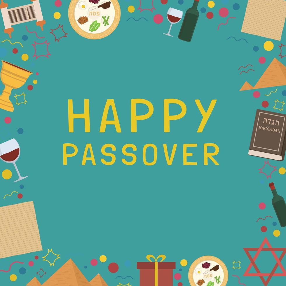 Frame with Passover holiday flat design icons with text in english vector