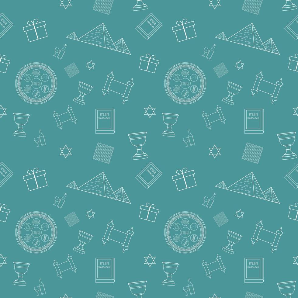 Passover holiday flat design white thin line icons seamless pattern vector