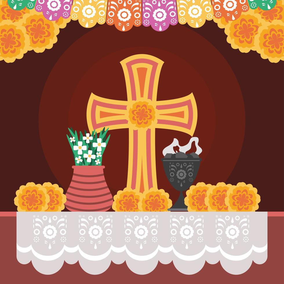 altar mexicano dia de muertos vector