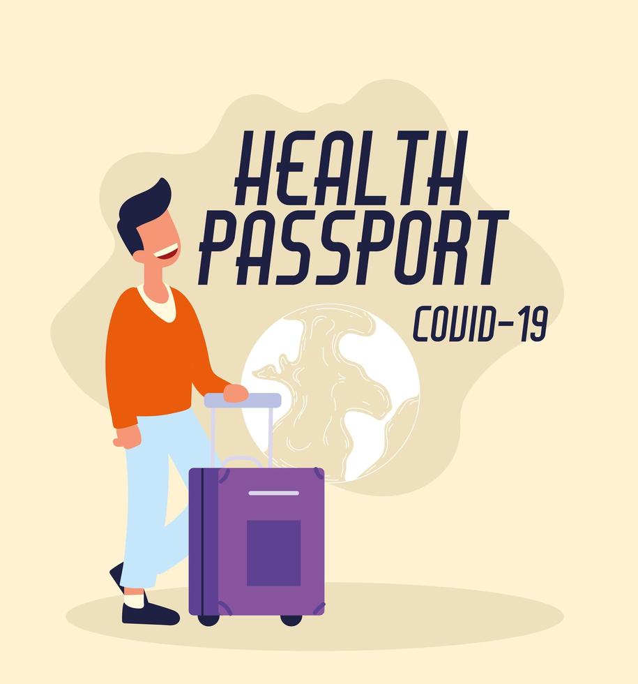 traveler man and health passport vector
