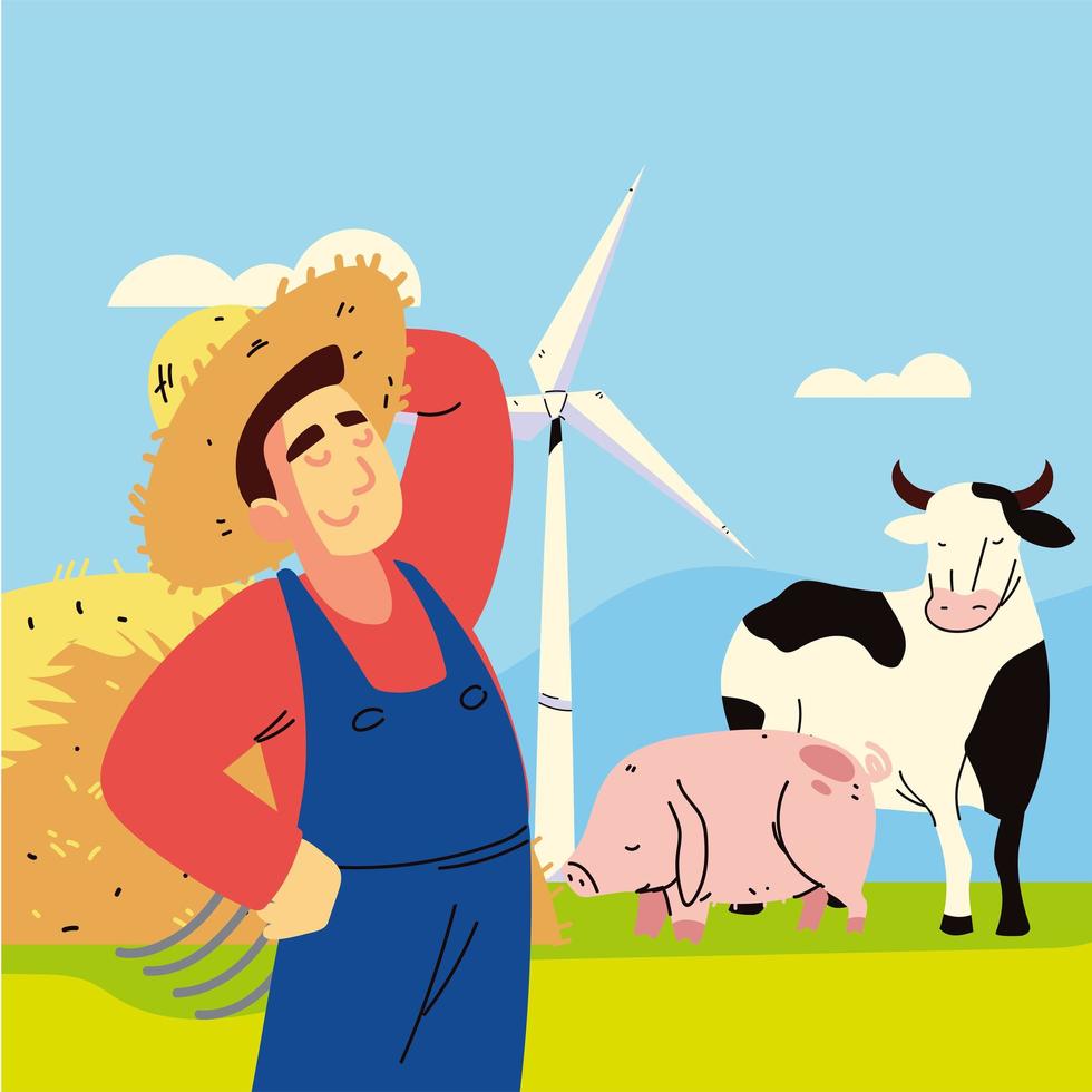 farmer and animals vector