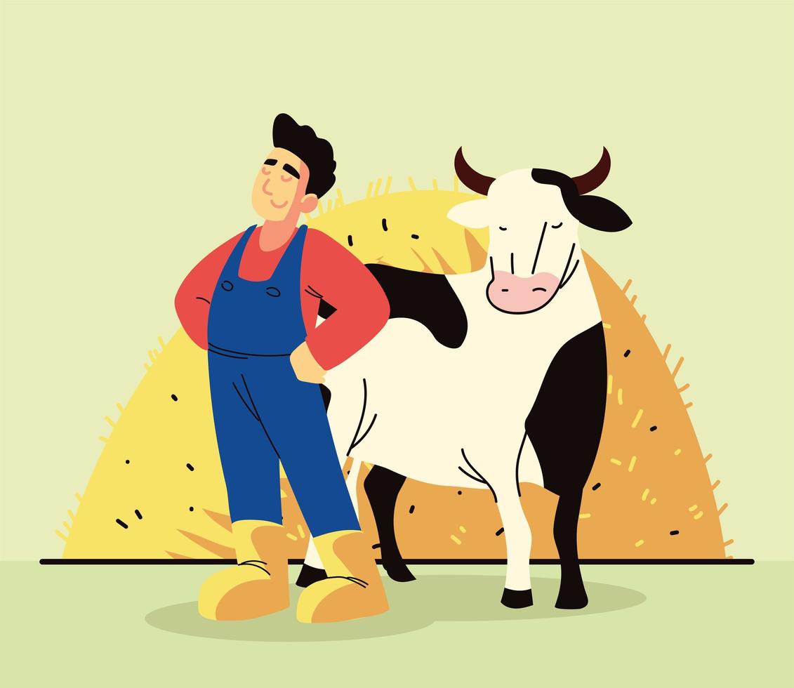 farmer and cow vector