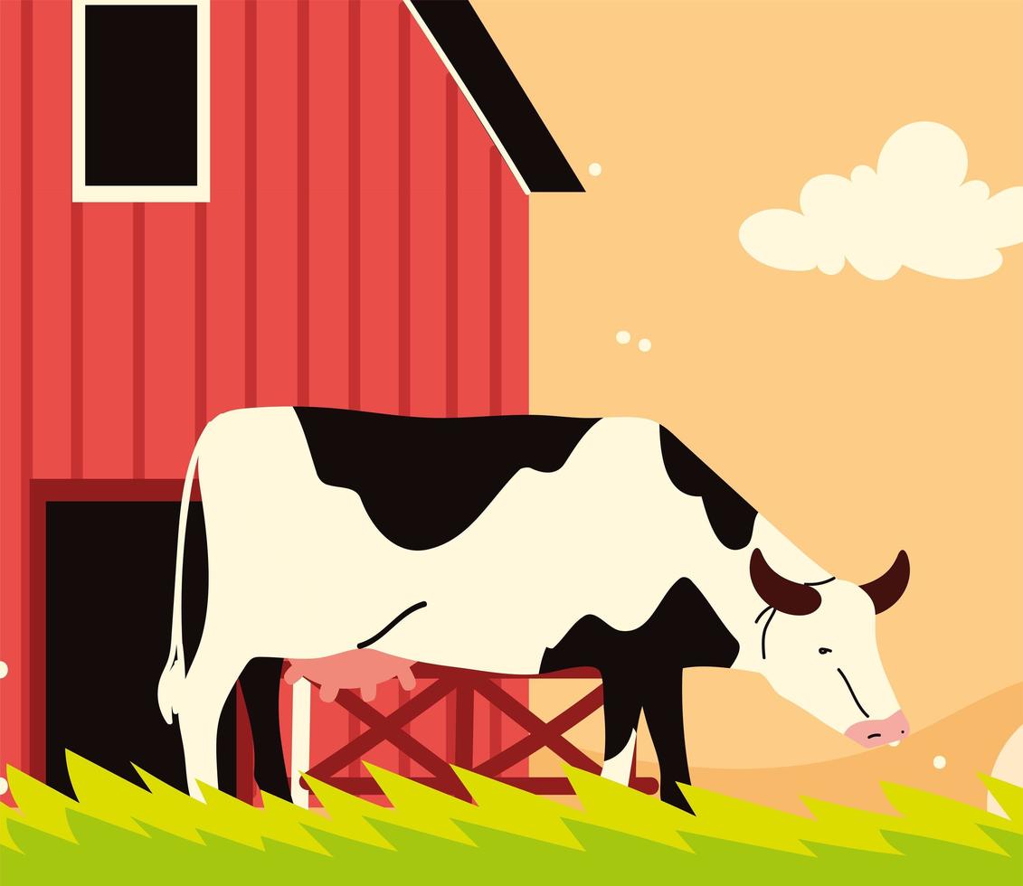 farm barn and cow vector