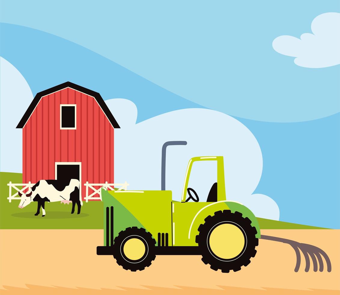 tractor agrícola y granero vector