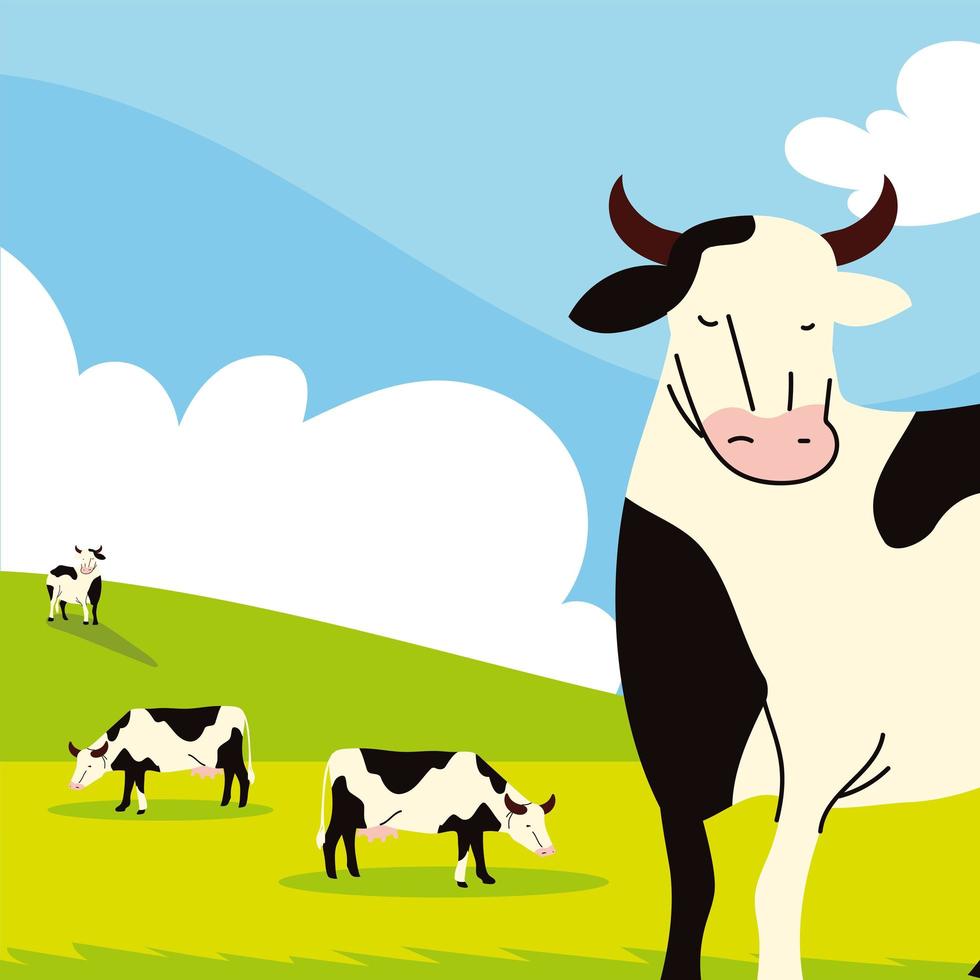 vacas de granja en el campo vector