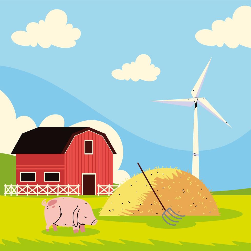 farm barn and pig vector