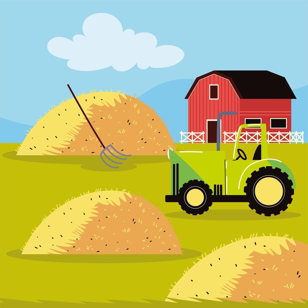 tractor and barn vector