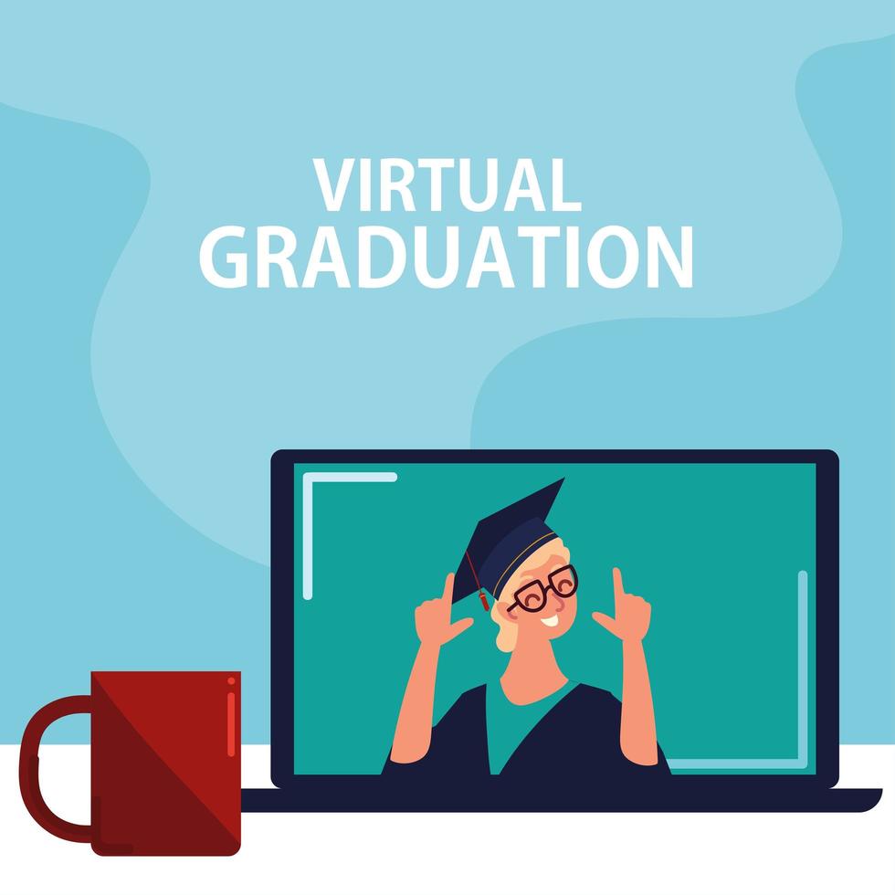 virtual graduation by laptop vector