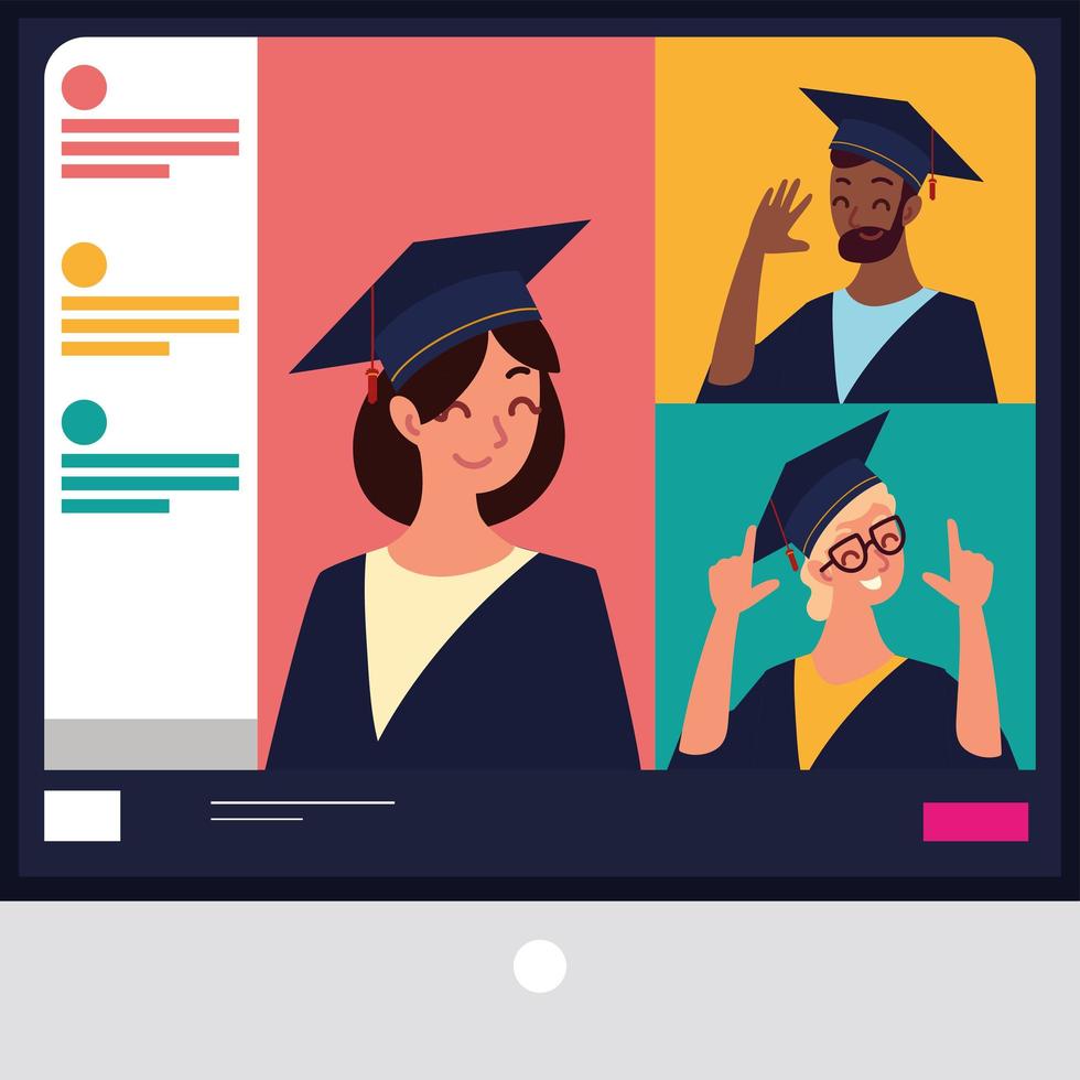 graduate students and virtual graduation vector