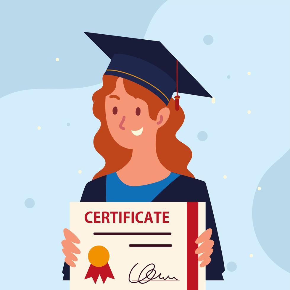graduate woman and certificate vector