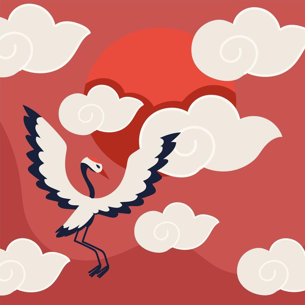 crane bird and clouds vector