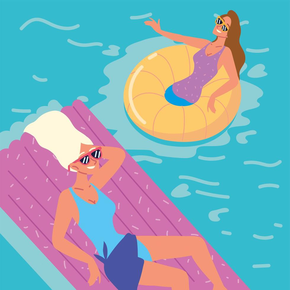 women enjoying in the pool vector