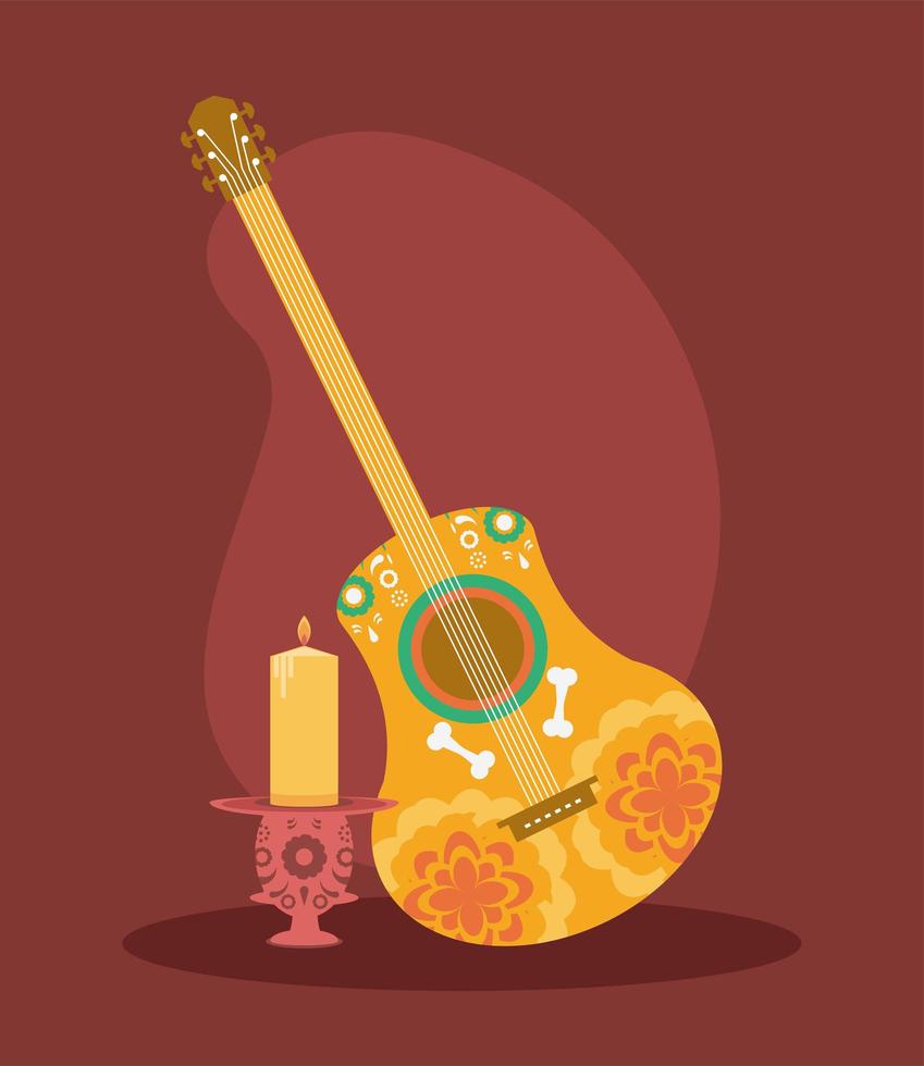 mexican guitar and candle vector