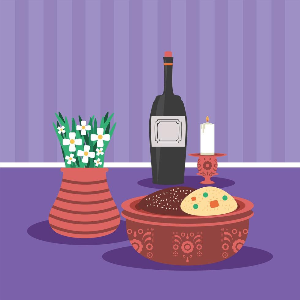 wine candle and cookies vector