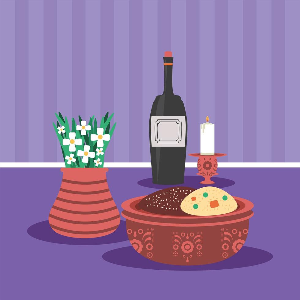 vela de vino y galletas vector