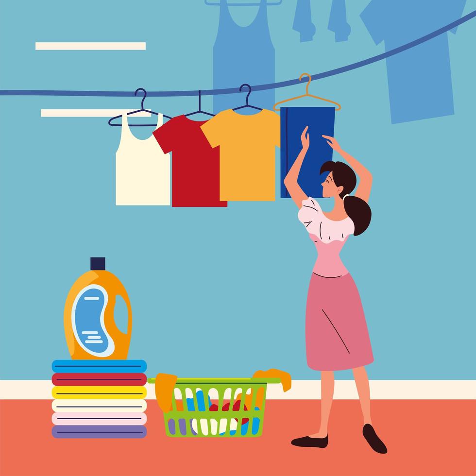 woman with laundry clothes vector