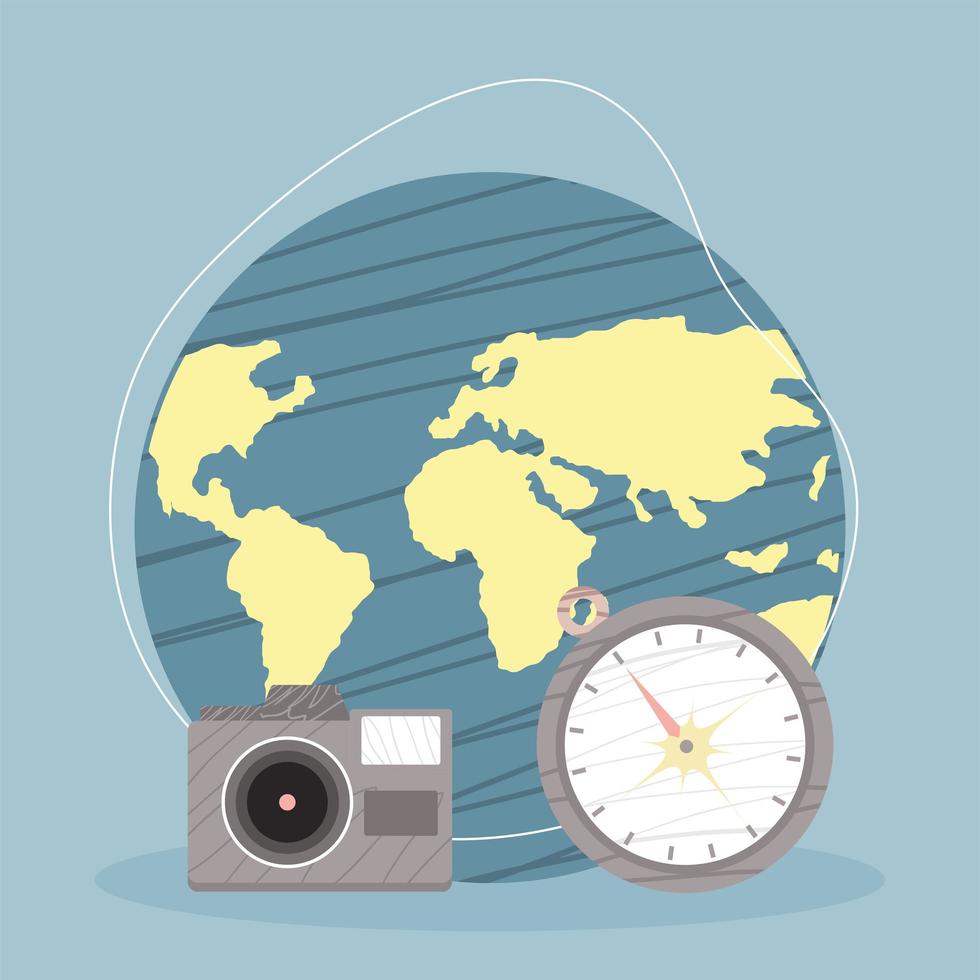 world with camera and compass vector