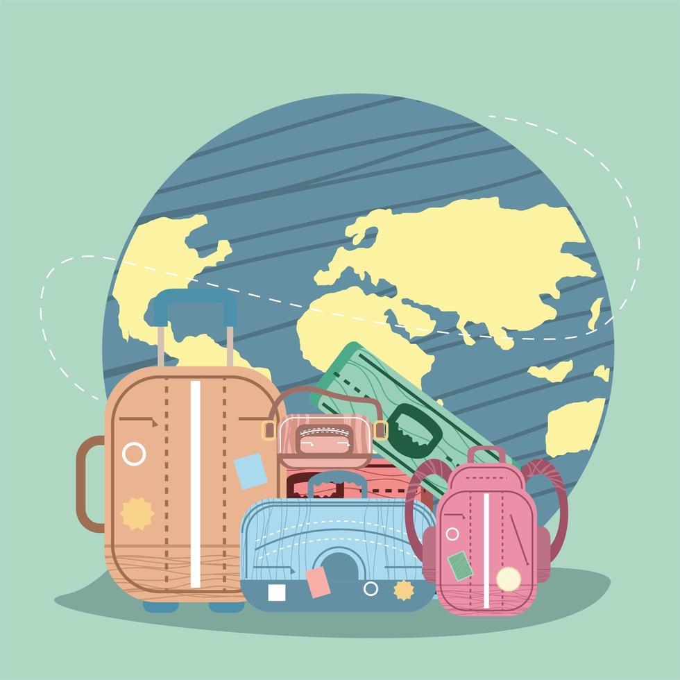 world planet with tourism icons vector