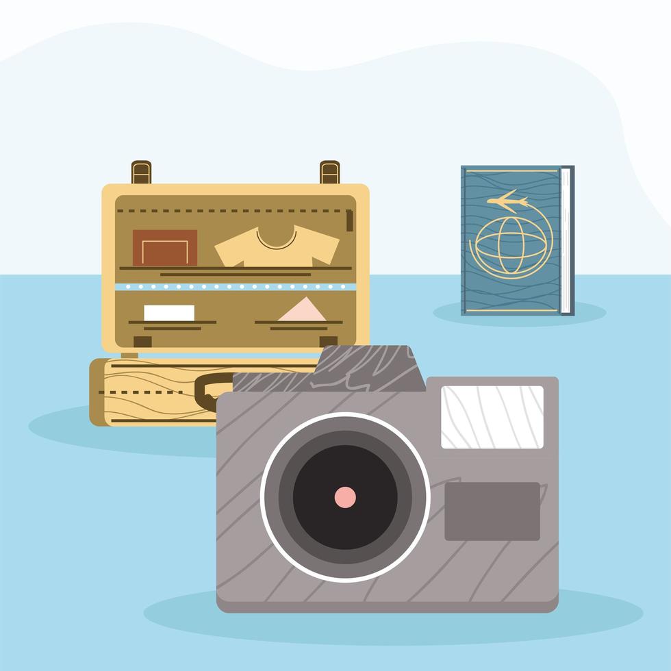 camera with travel icons vector