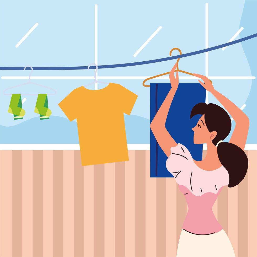 woman hanging pants vector