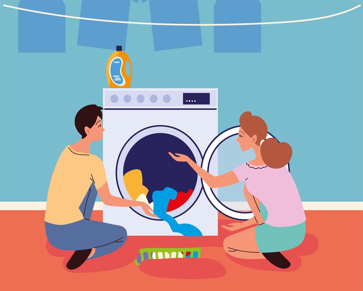 couple with wash machine vector