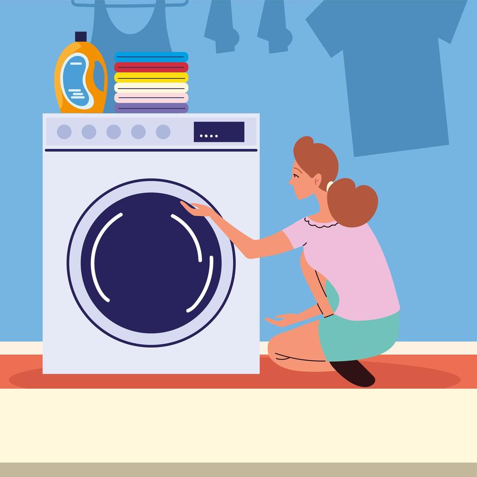 woman using washing machine vector