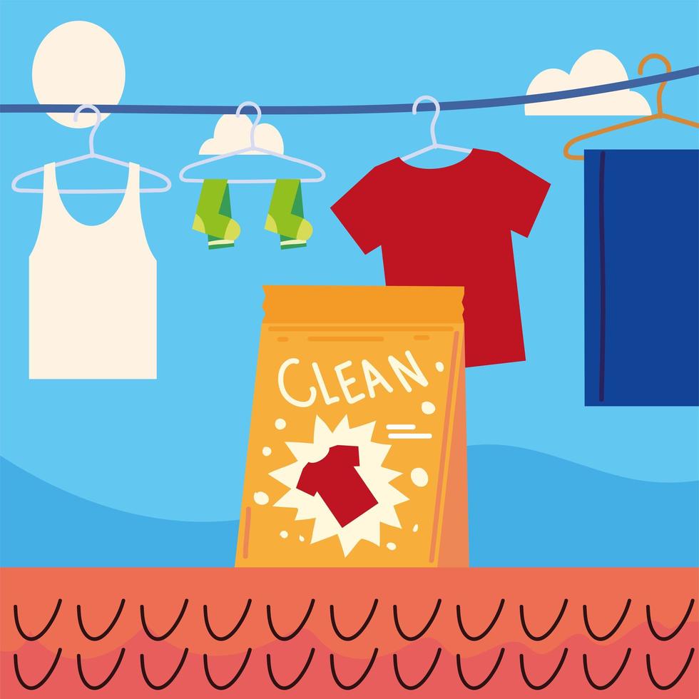 laundry, hanging clothes and soap vector