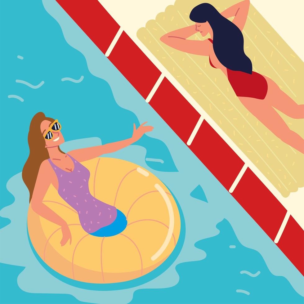 women with swimsuit on floats vector