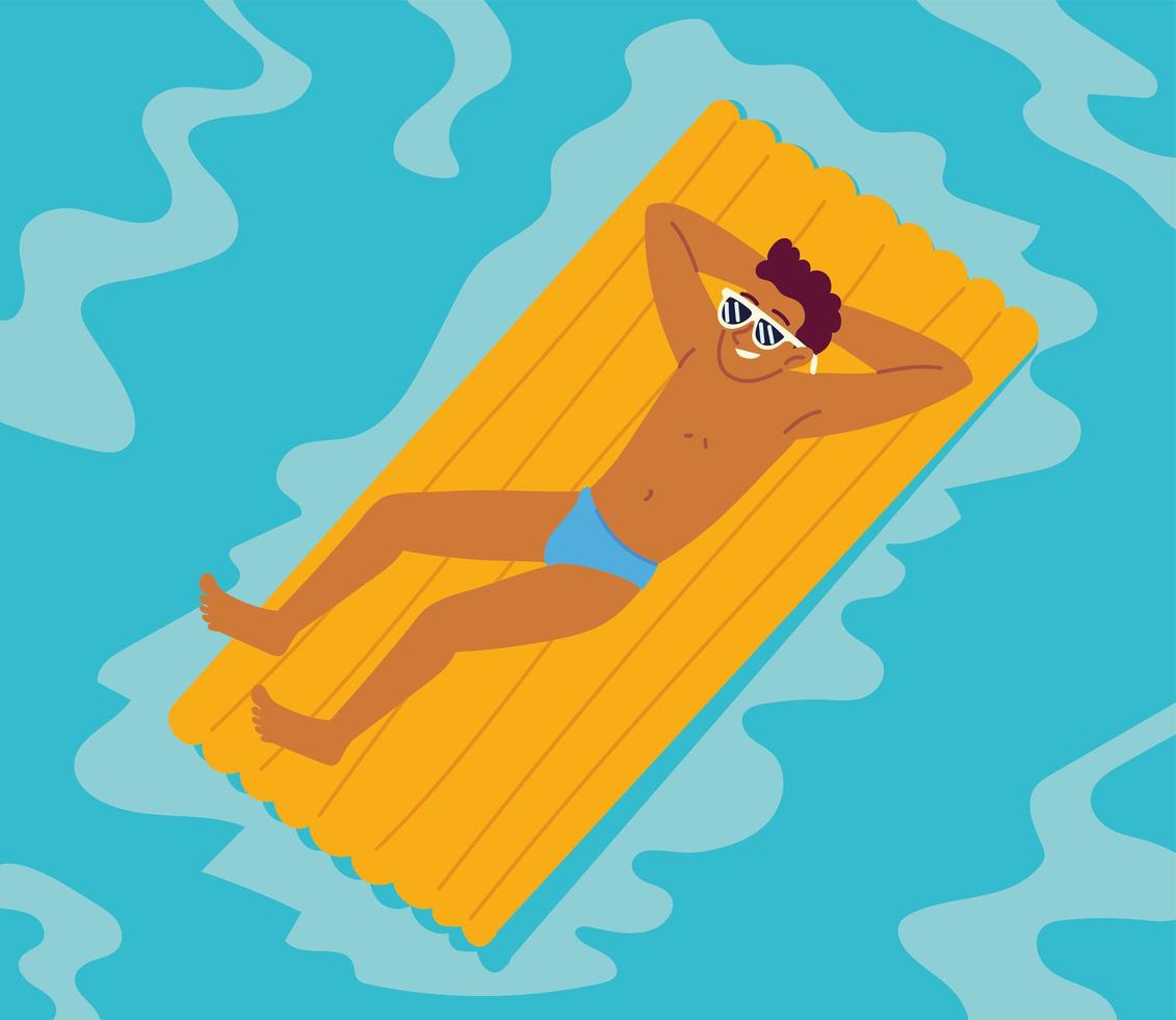 man relaxing on the air bed vector