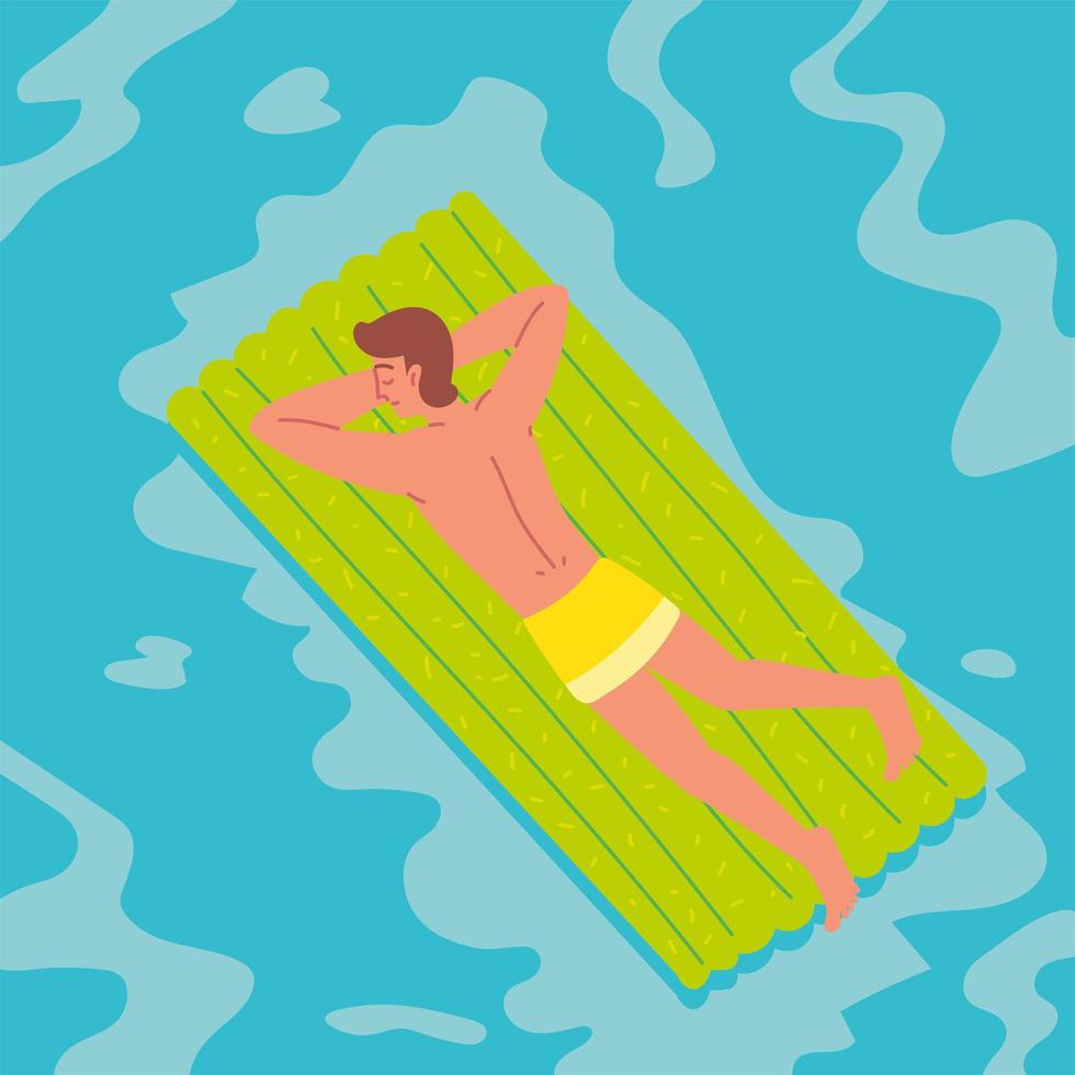 relaxed man on float bed vector