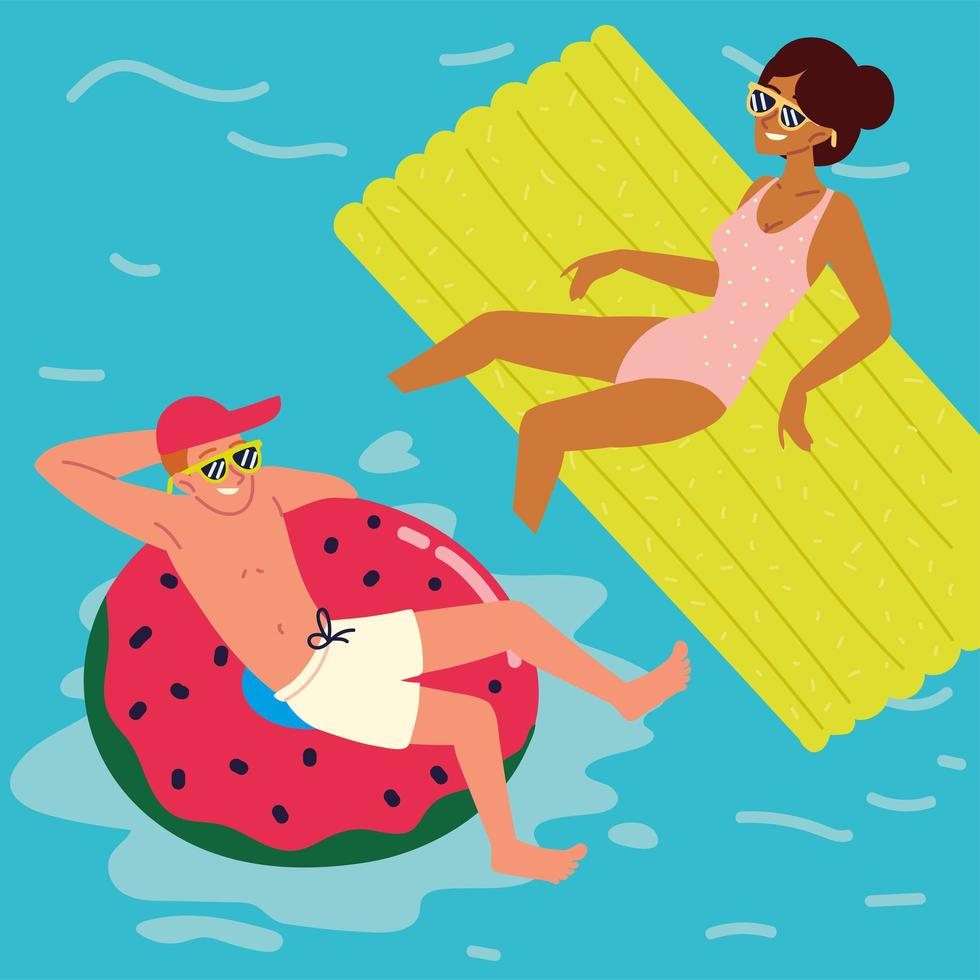 couple on floats in pool vector