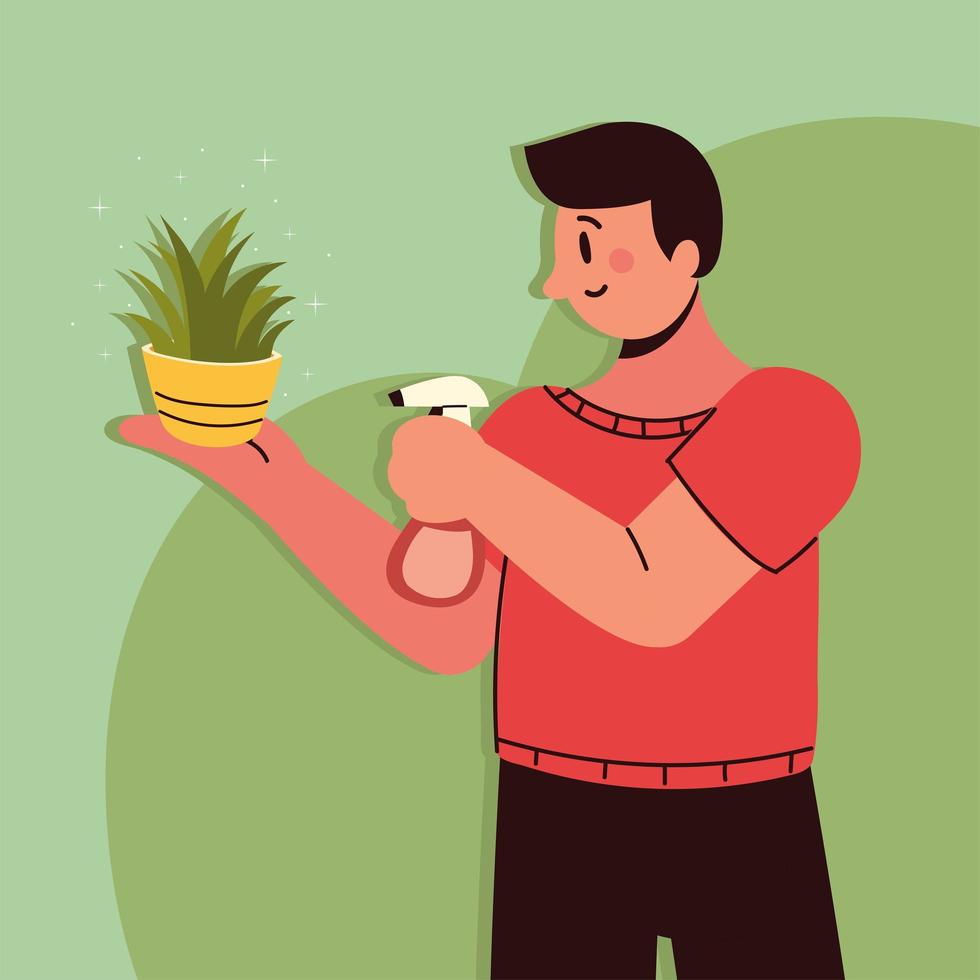 man houseplant care vector