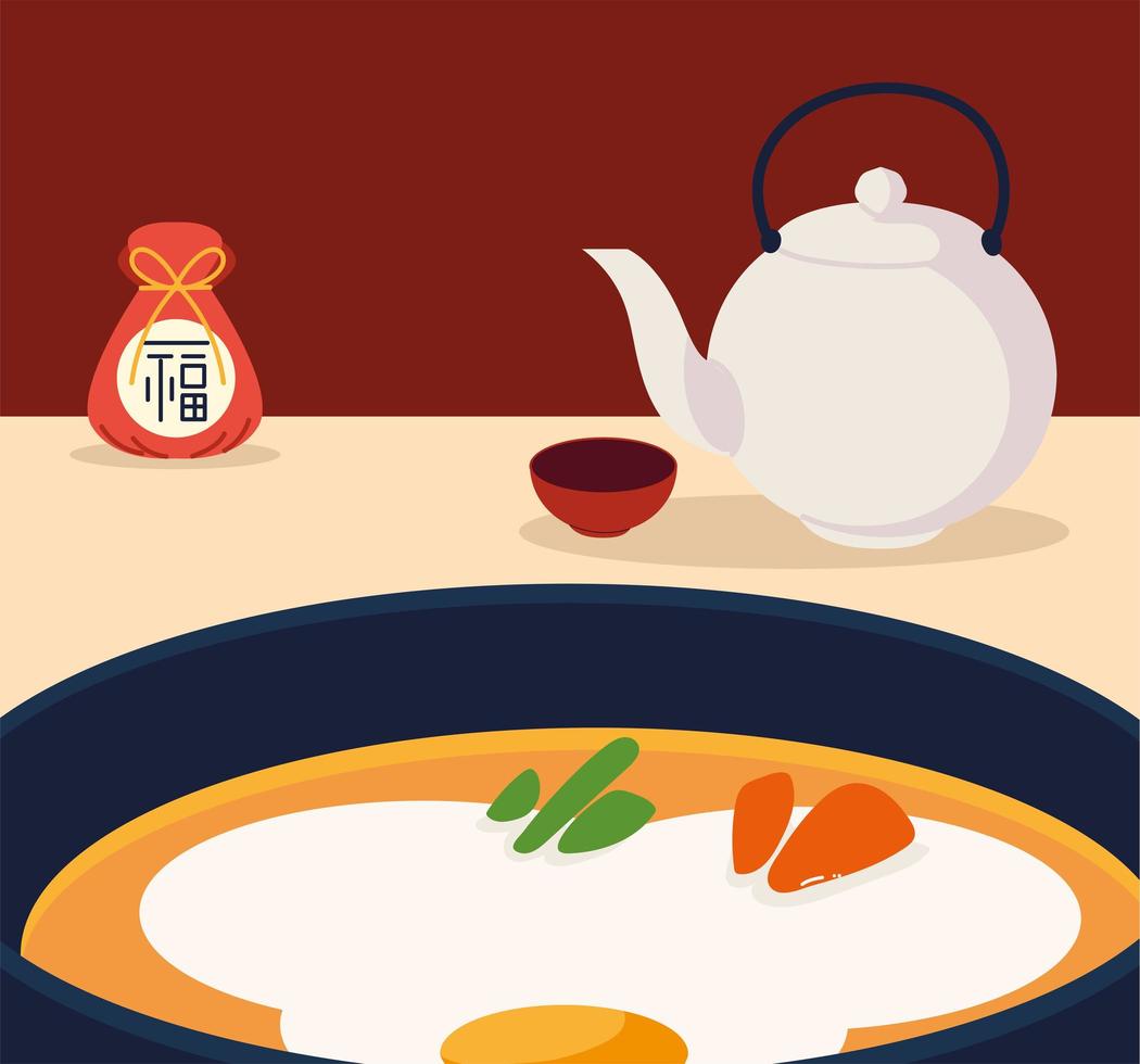 korean kettle and soup vector