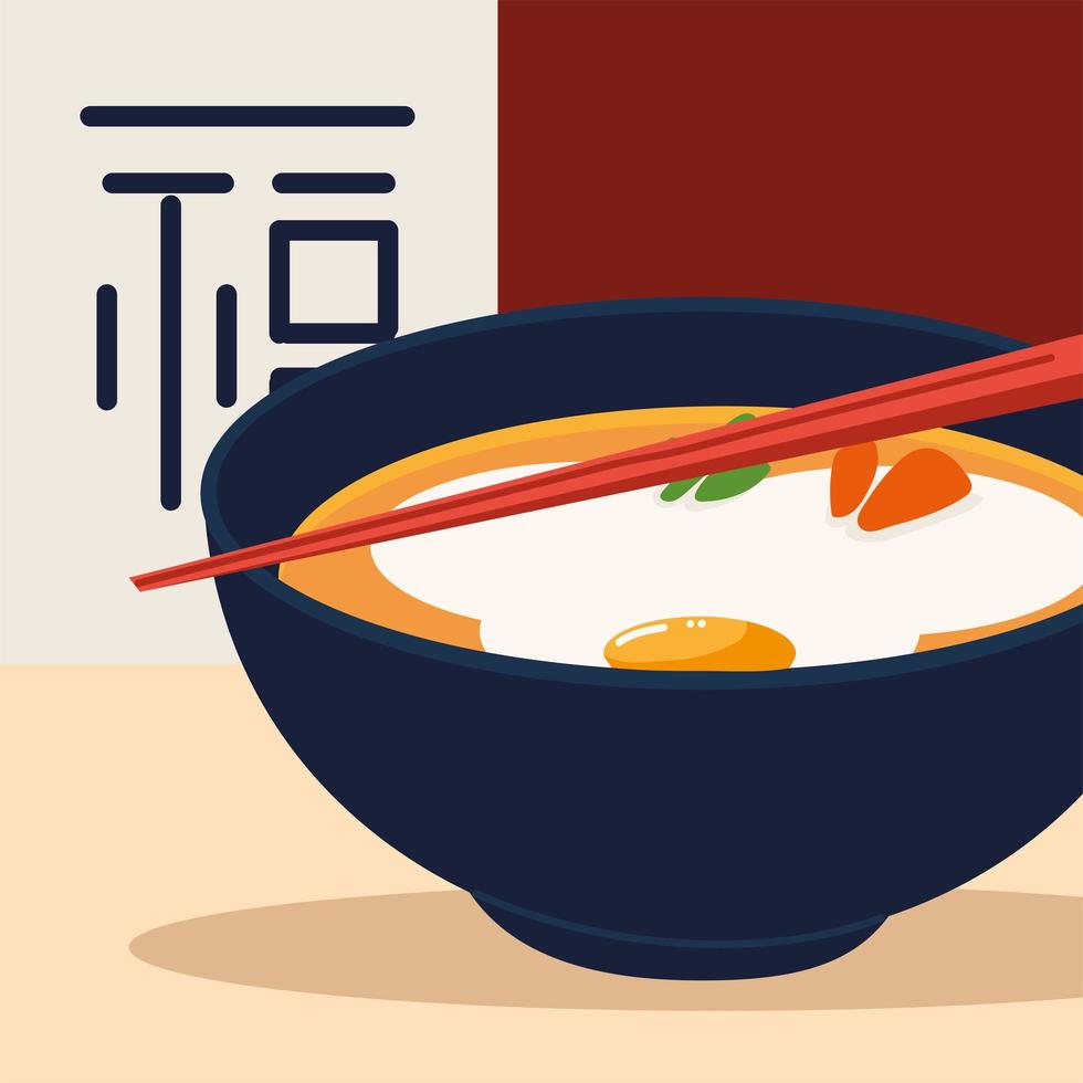 delicious soup and chopsticks vector