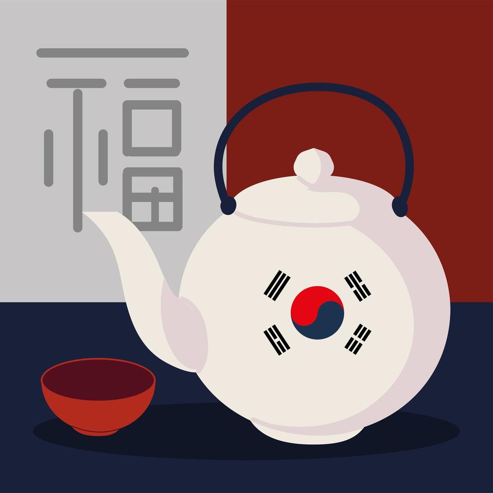 korean kettle and tea cup vector