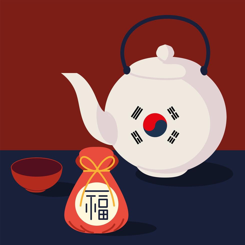 korean teapot and gift vector