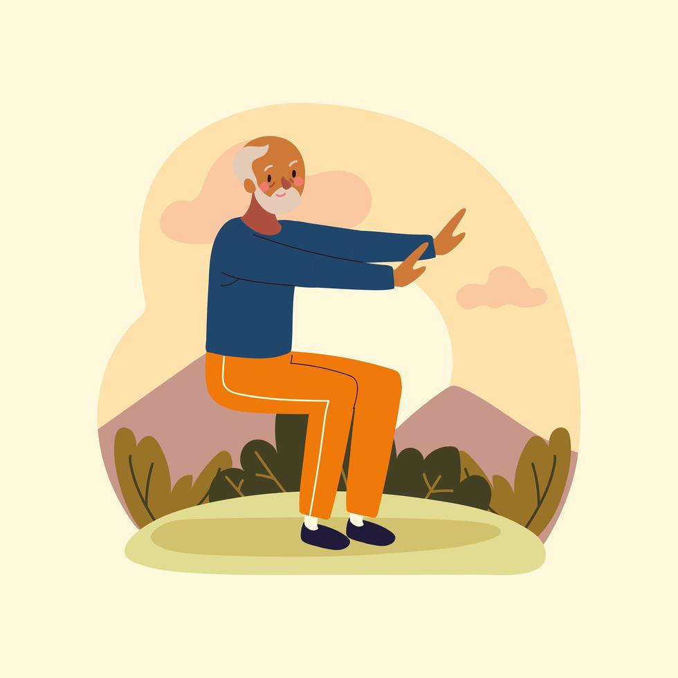senior man doing exercises vector