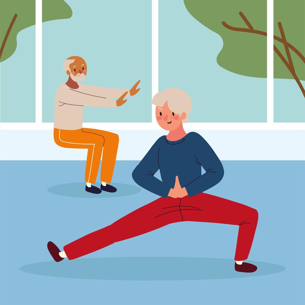 two old men doing exercise vector
