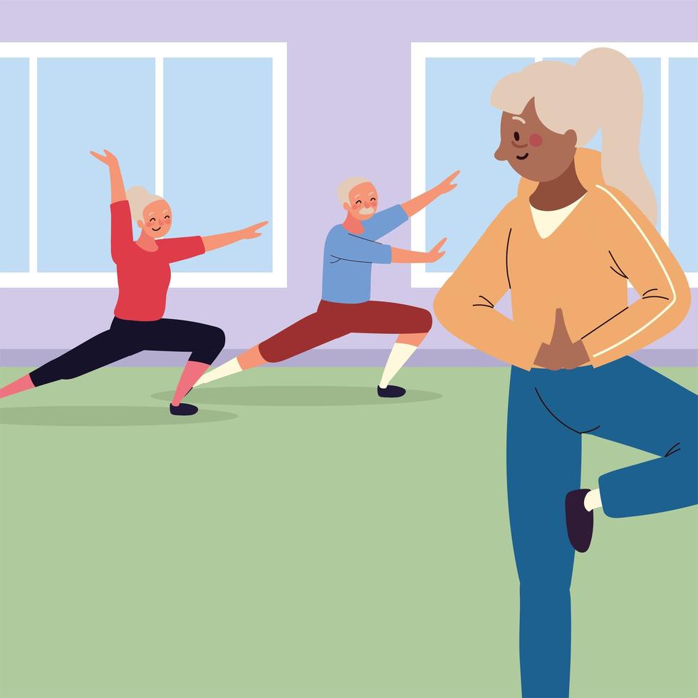 old people in class fitness vector