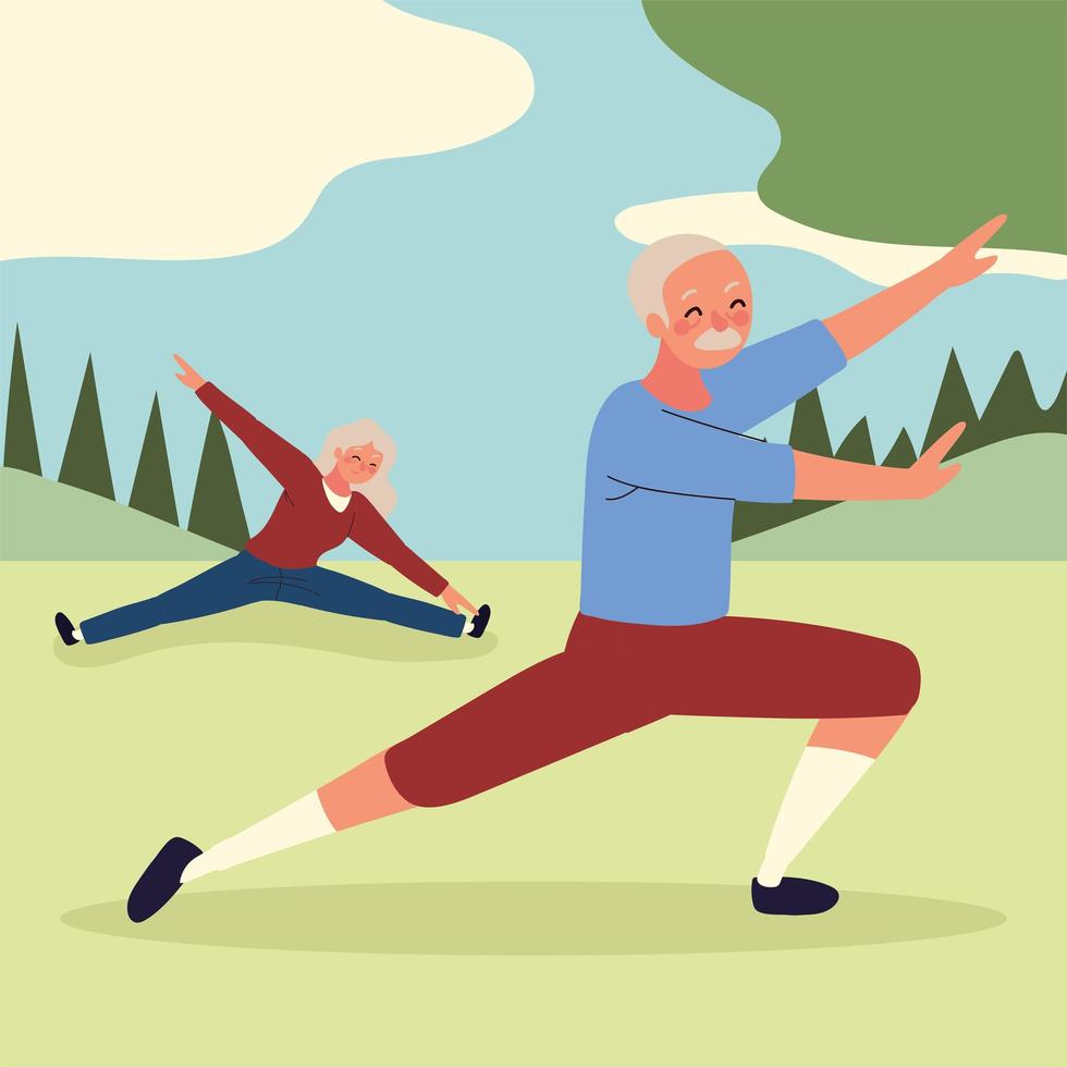 old couple doing yoga vector