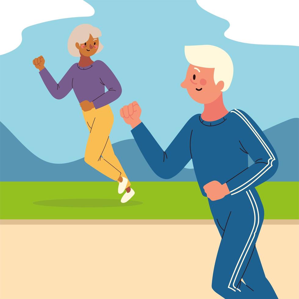 mature couple running vector