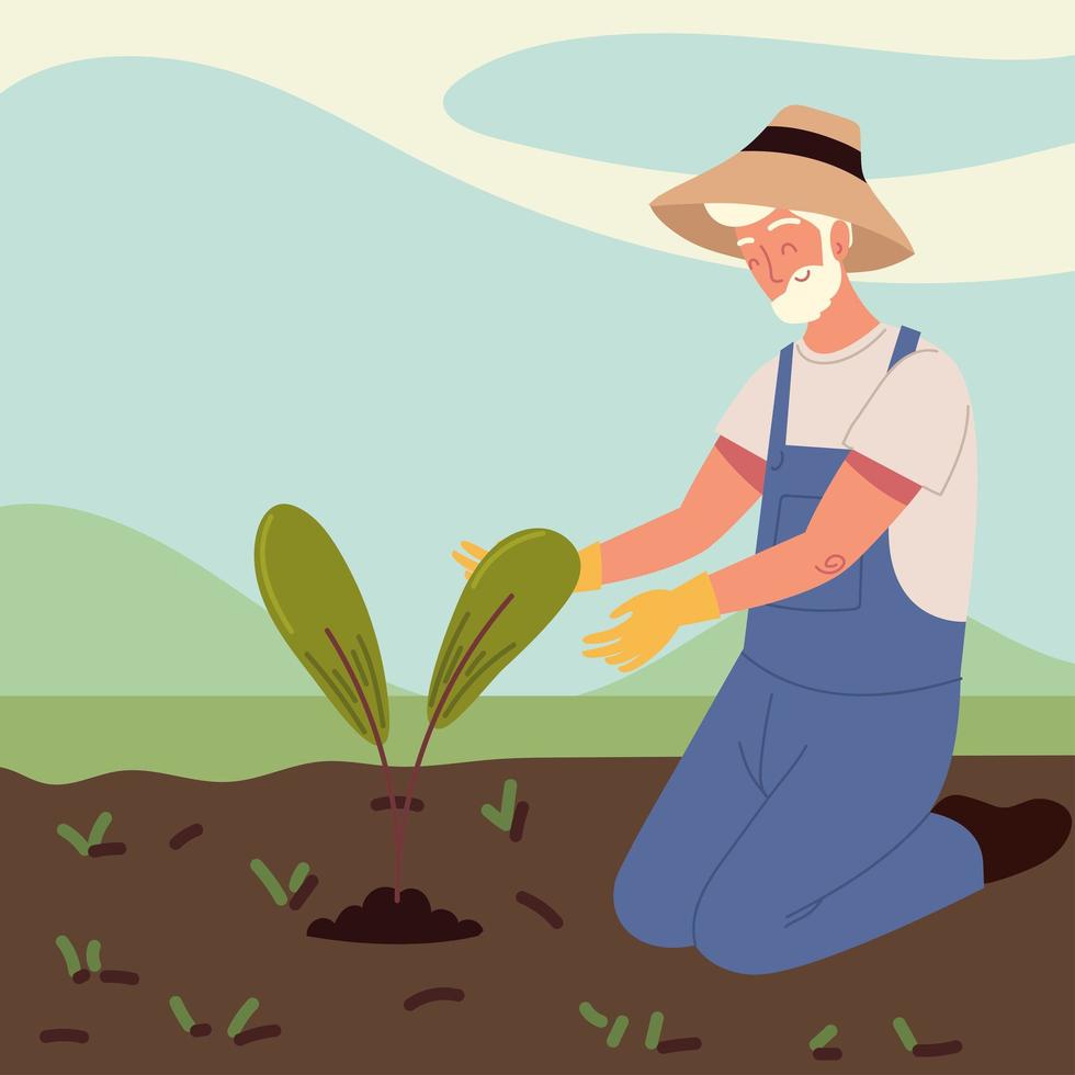 grandpa planting a tree vector