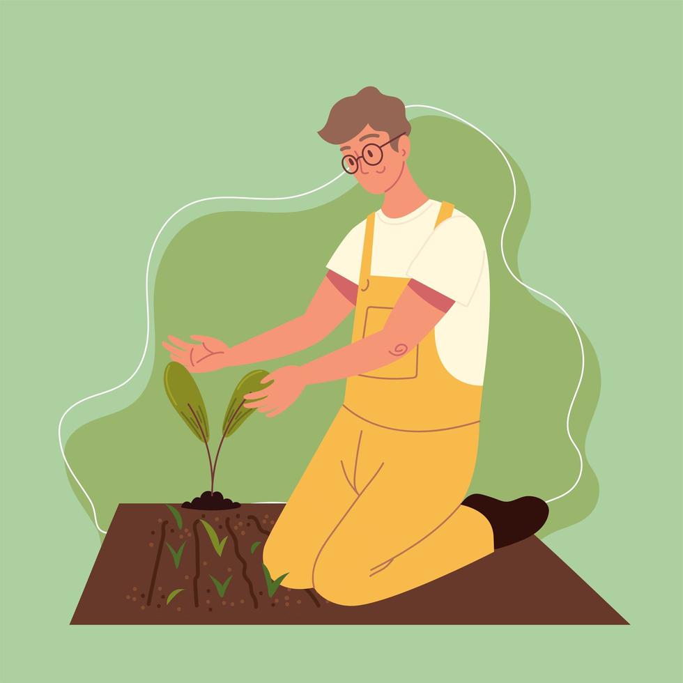 man in a plantation field vector