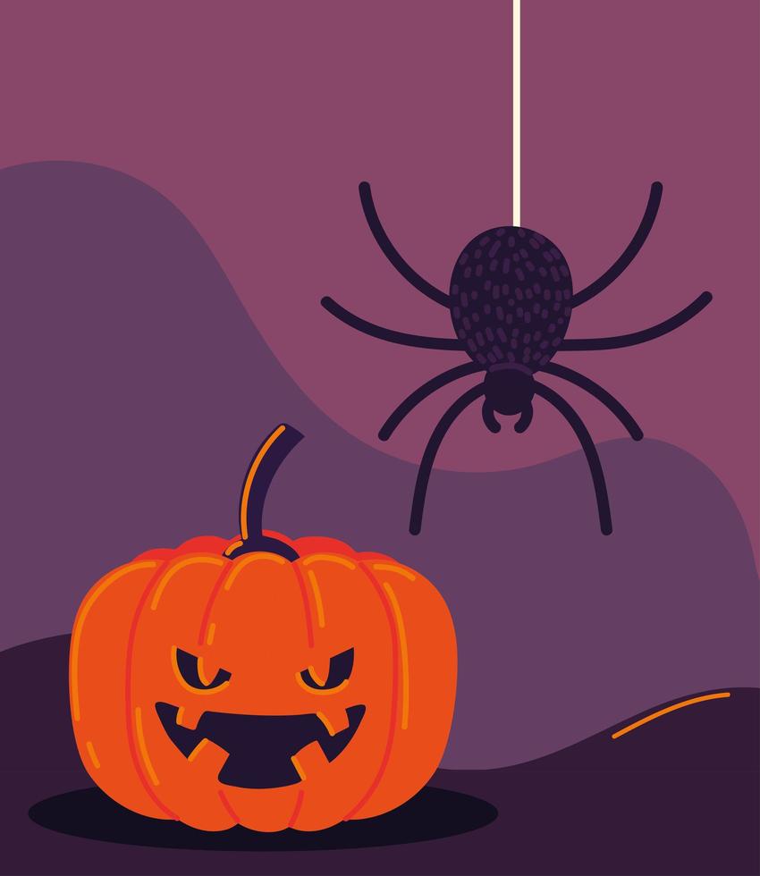 halloween pumpkin and spider vector