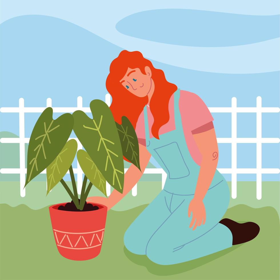 woman with houseplant vector