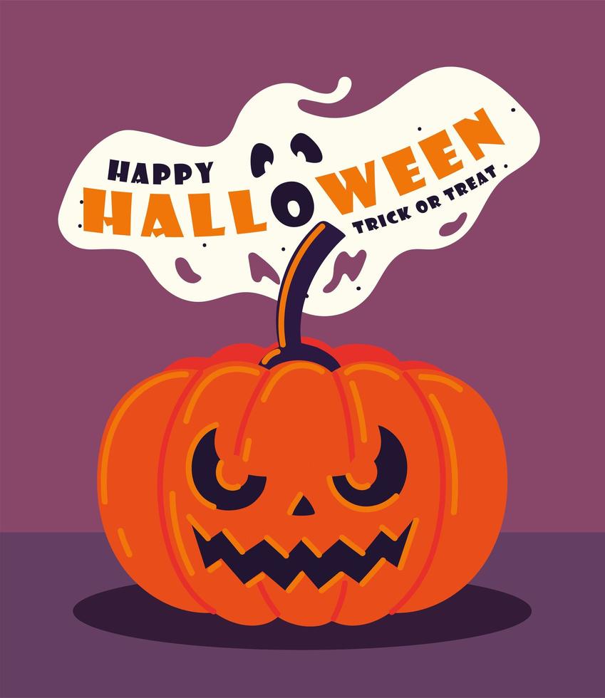 halloween pumpkin and ghost vector