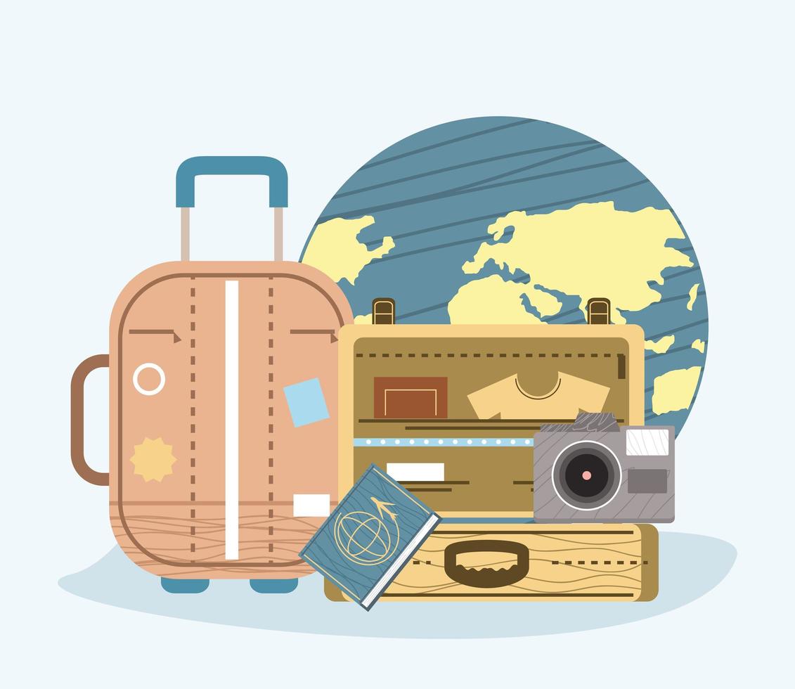 mundo con iconos de turismo vector