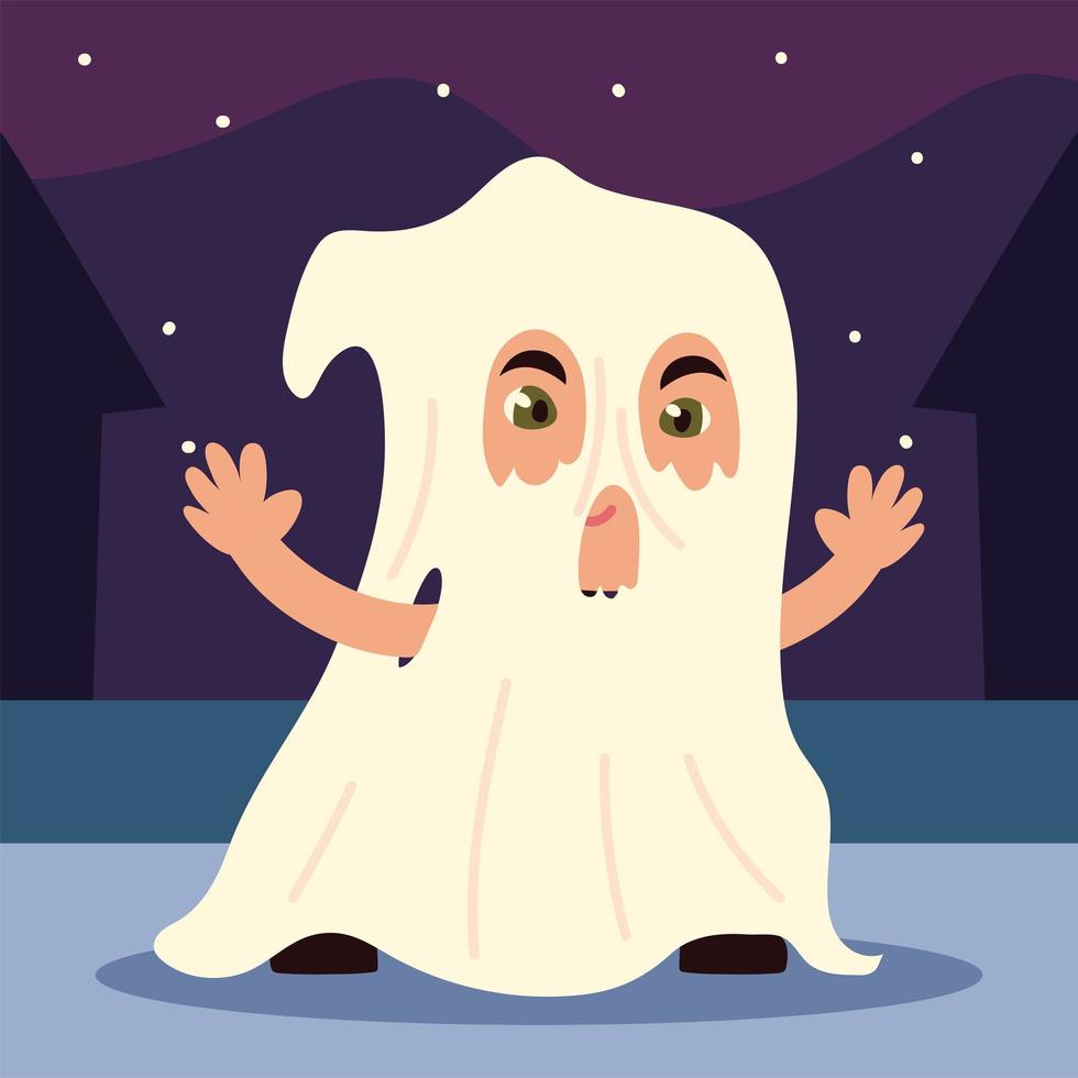 kid with ghost costume vector